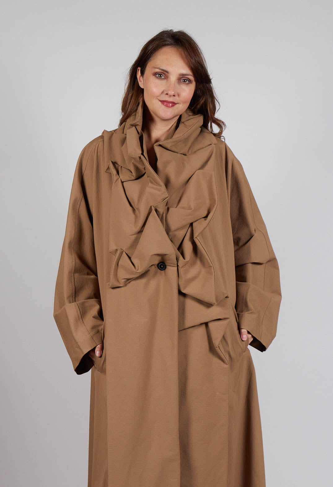 Gathered Coat in Camel