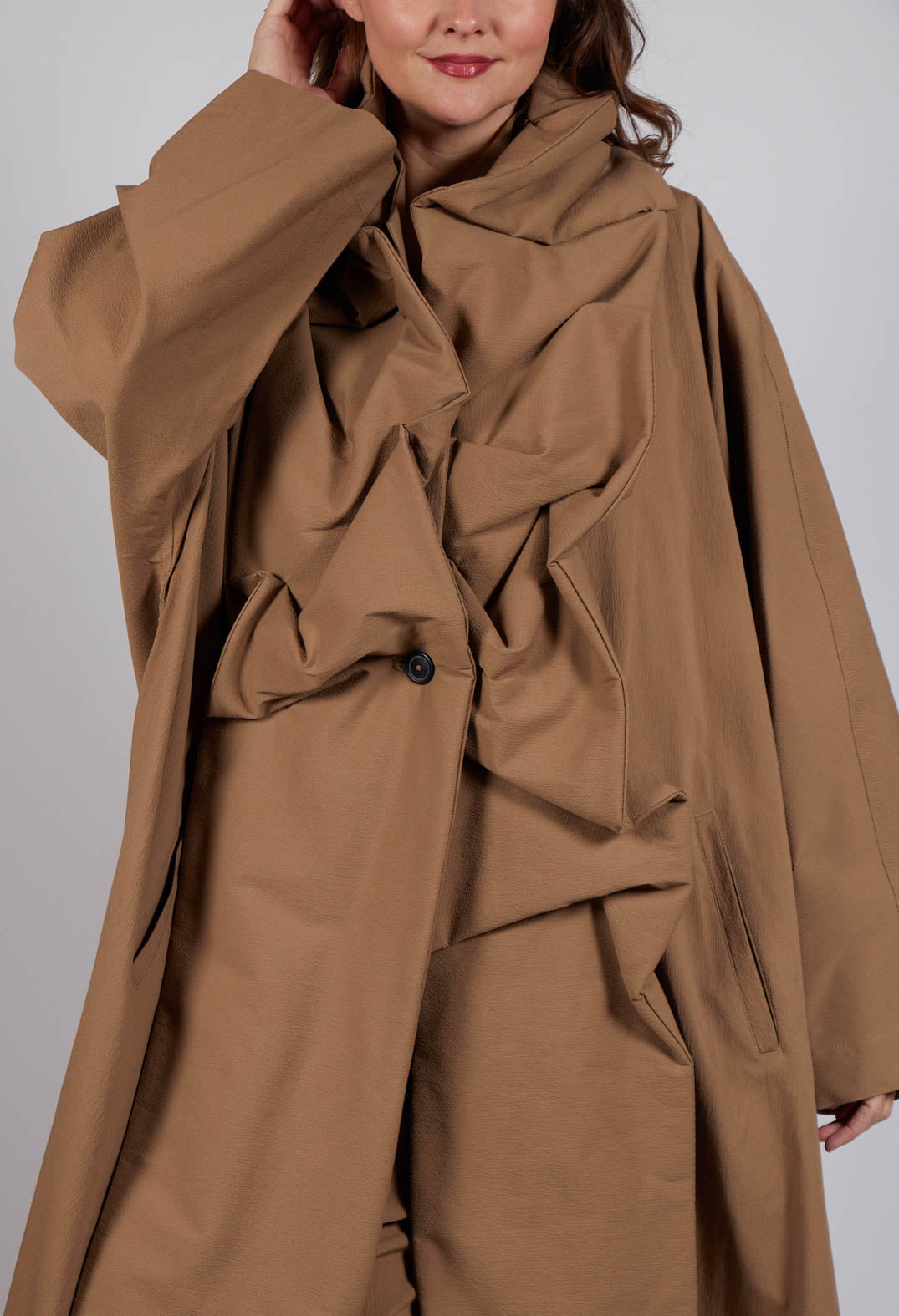 Gathered Coat in Camel