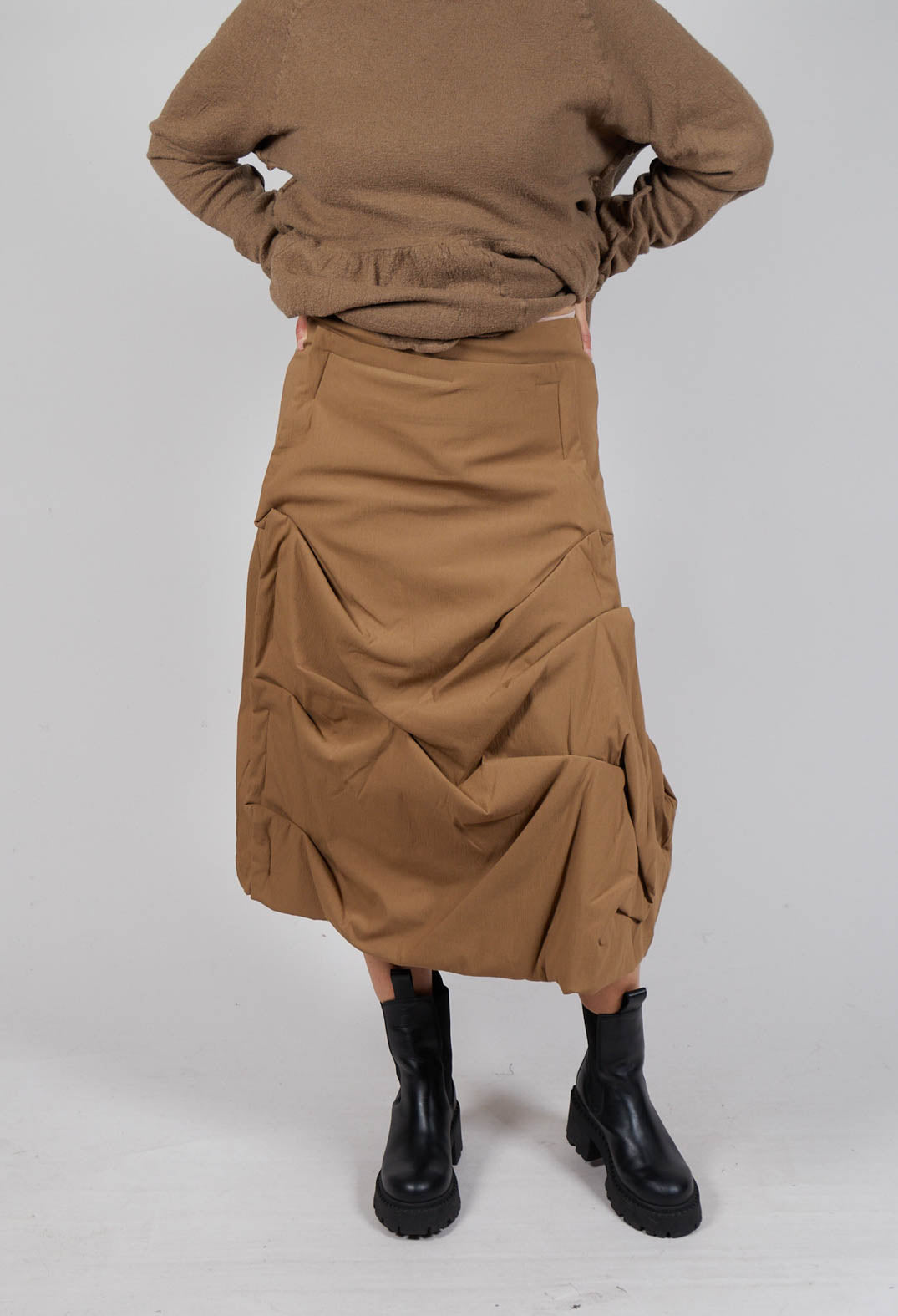 Gathered Midi Skirt in Camel