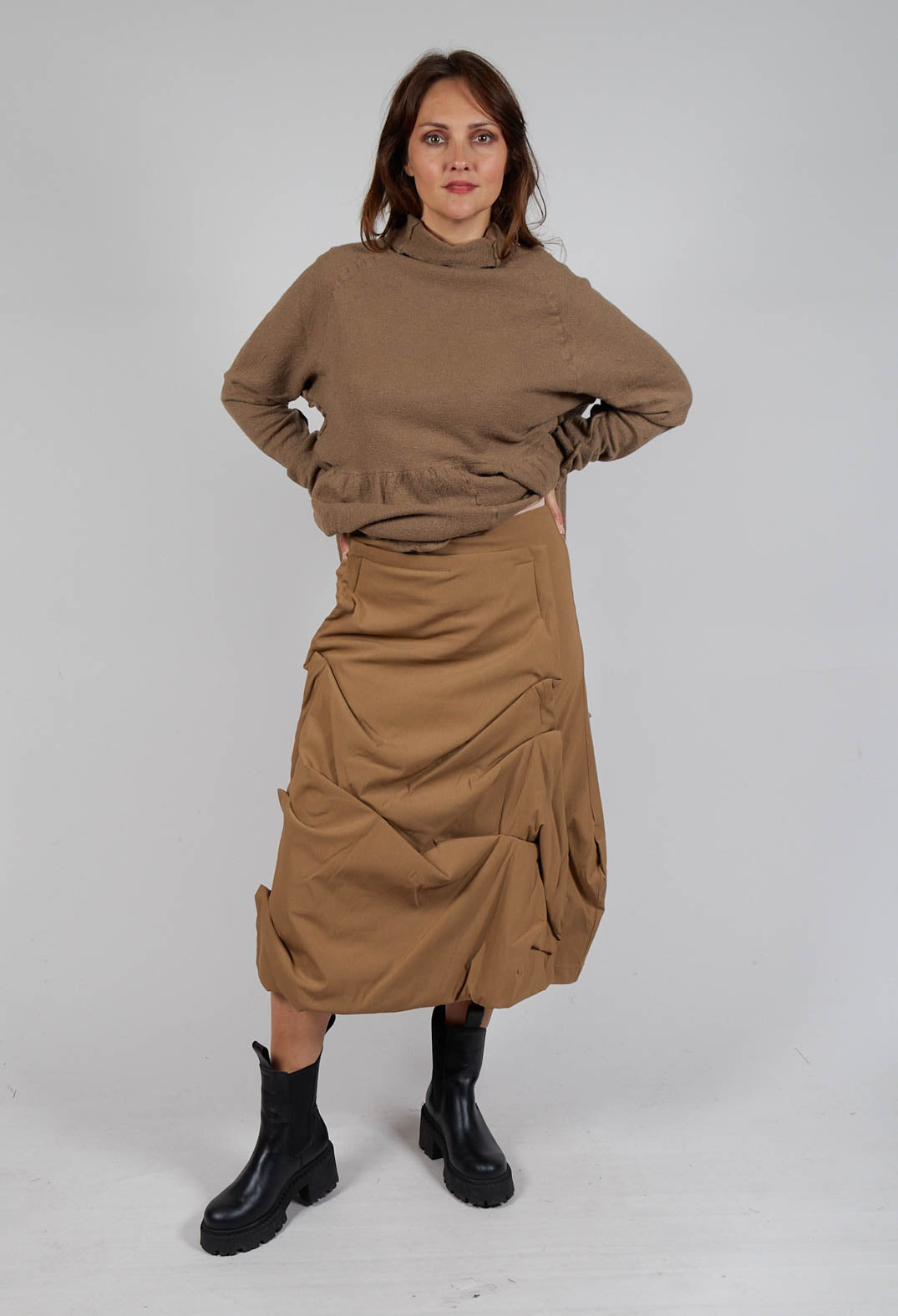 Gathered Midi Skirt in Camel