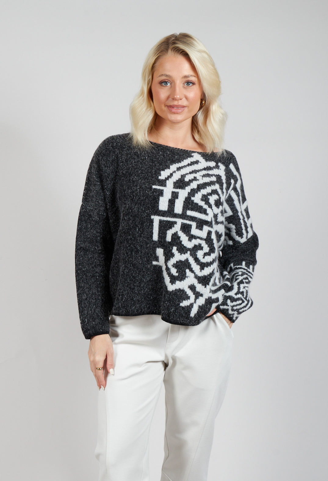 Geometric Knit Sweater in Grey