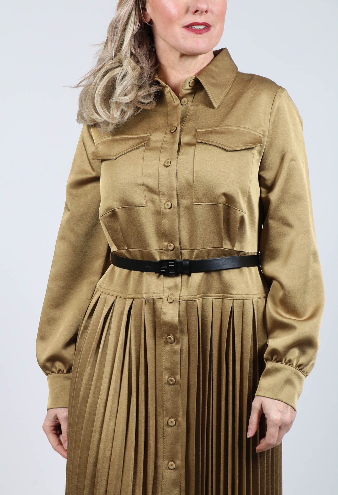 Gloss Satin Shirt Dress in Tobacco