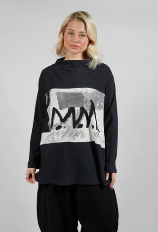 Graffiti Print Jumper in Dark Grey