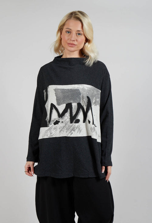 Graffiti Print Jumper in Dark Grey