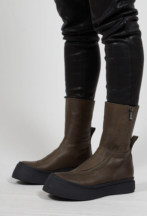 High Ankle Boots with Curved Zip in Gasoline Sottobosco