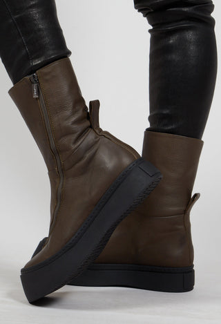 High Ankle Boots with Curved Zip in Gasoline Sottobosco