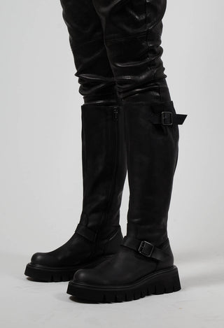 High Boots with Chunky Cleated Sole in Gasoline Nero