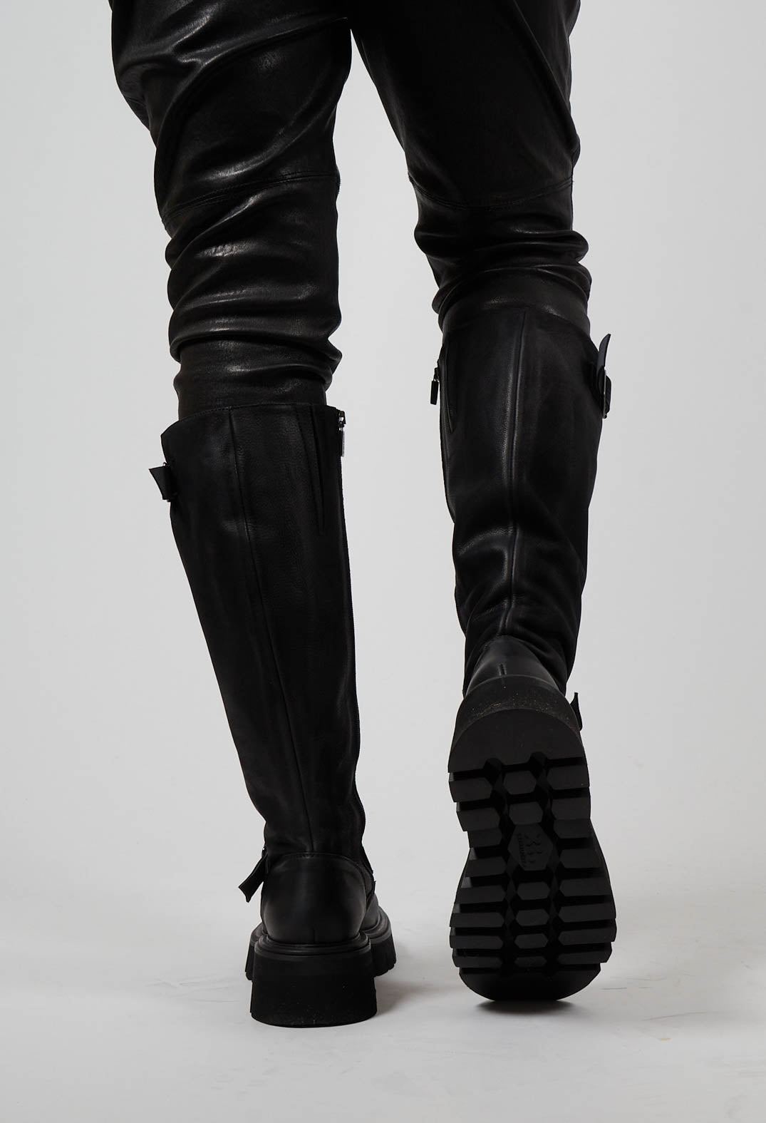 High Boots with Chunky Cleated Sole in Gasoline Nero