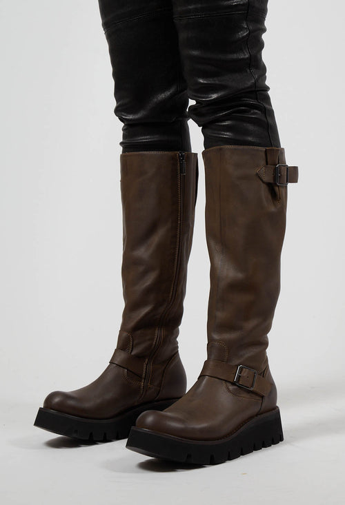 High Boots with Chunky Cleated Sole in Gasoline Sottobosco