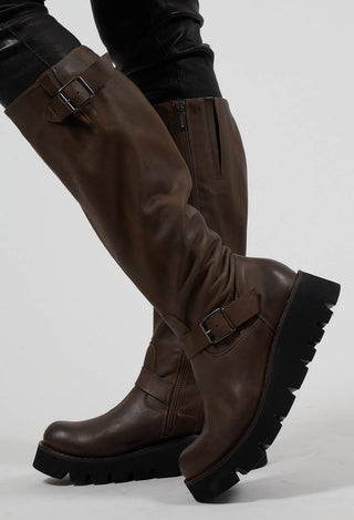 High Boots with Chunky Cleated Sole in Gasoline Sottobosco