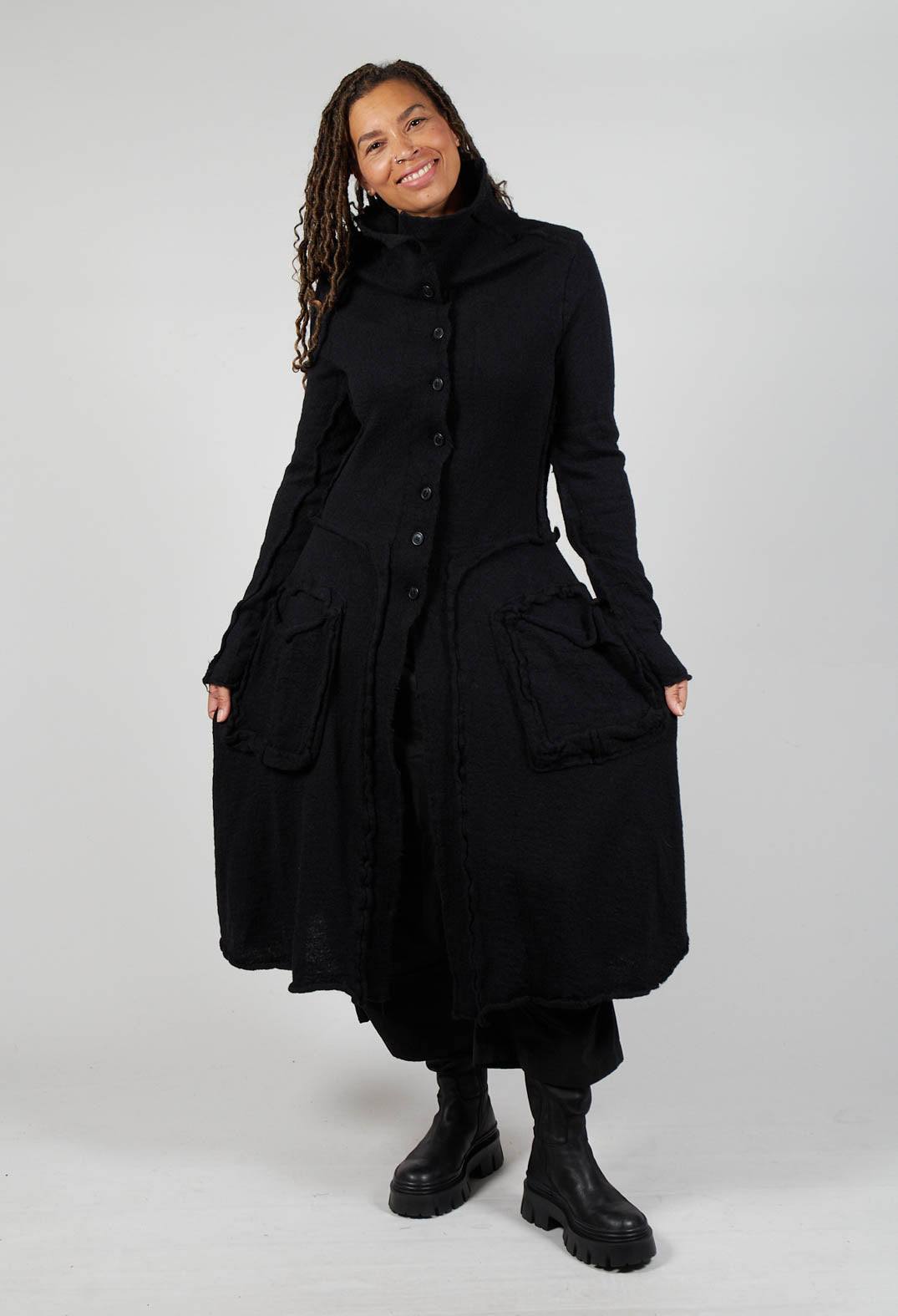 High Neck Coat with Feature Pockets in Black