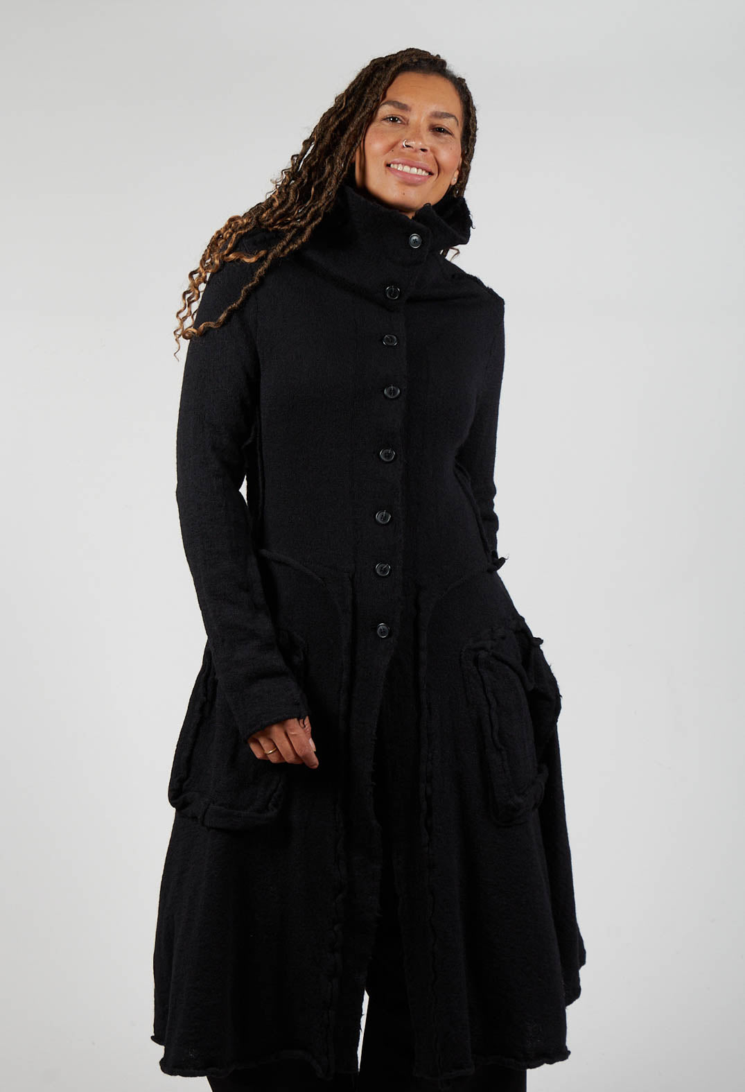 High Neck Coat with Feature Pockets in Black