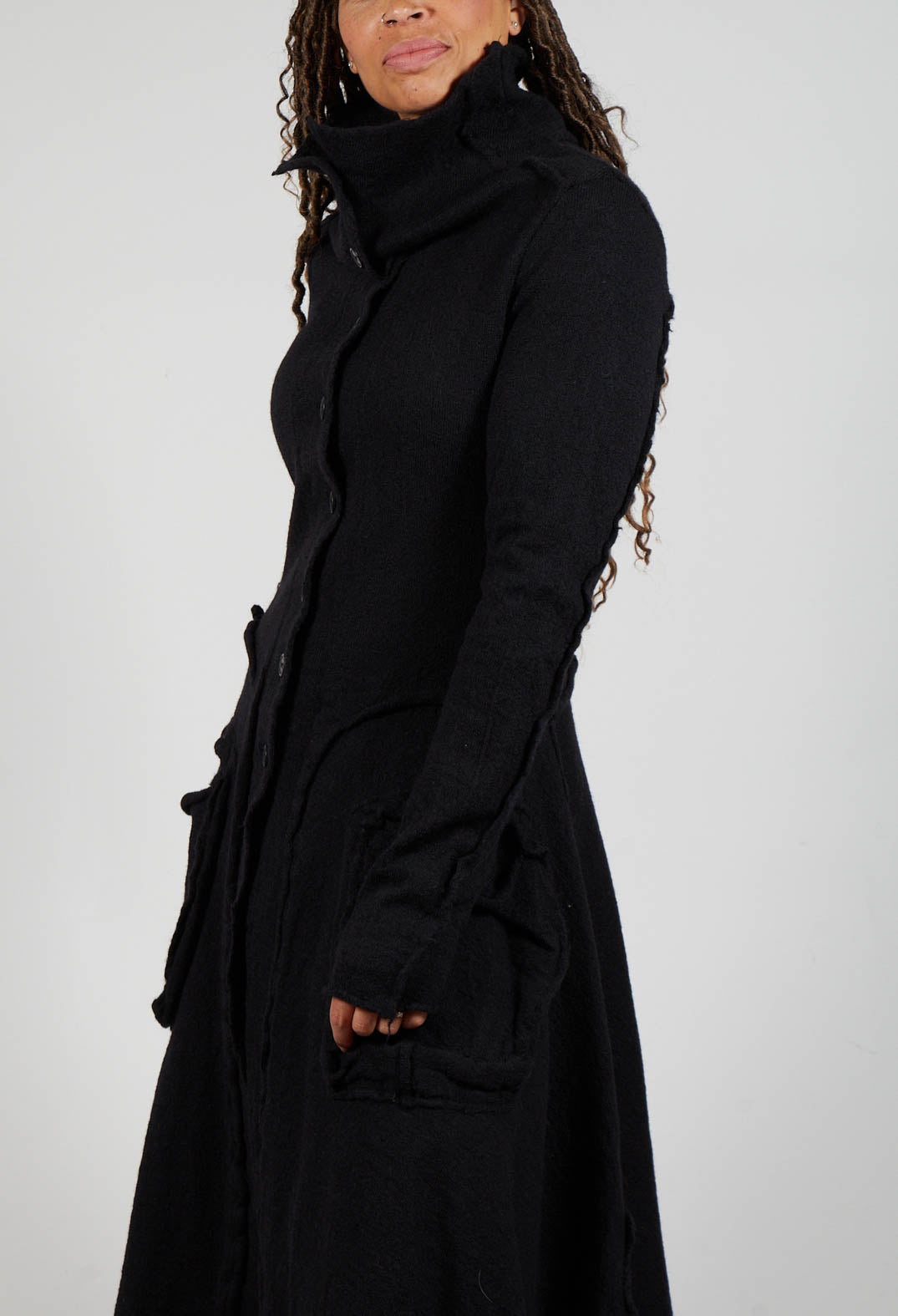 High Neck Coat with Feature Pockets in Black