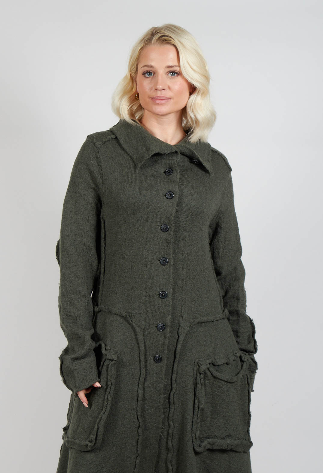 High Neck Coat with Feature Pockets in Camp