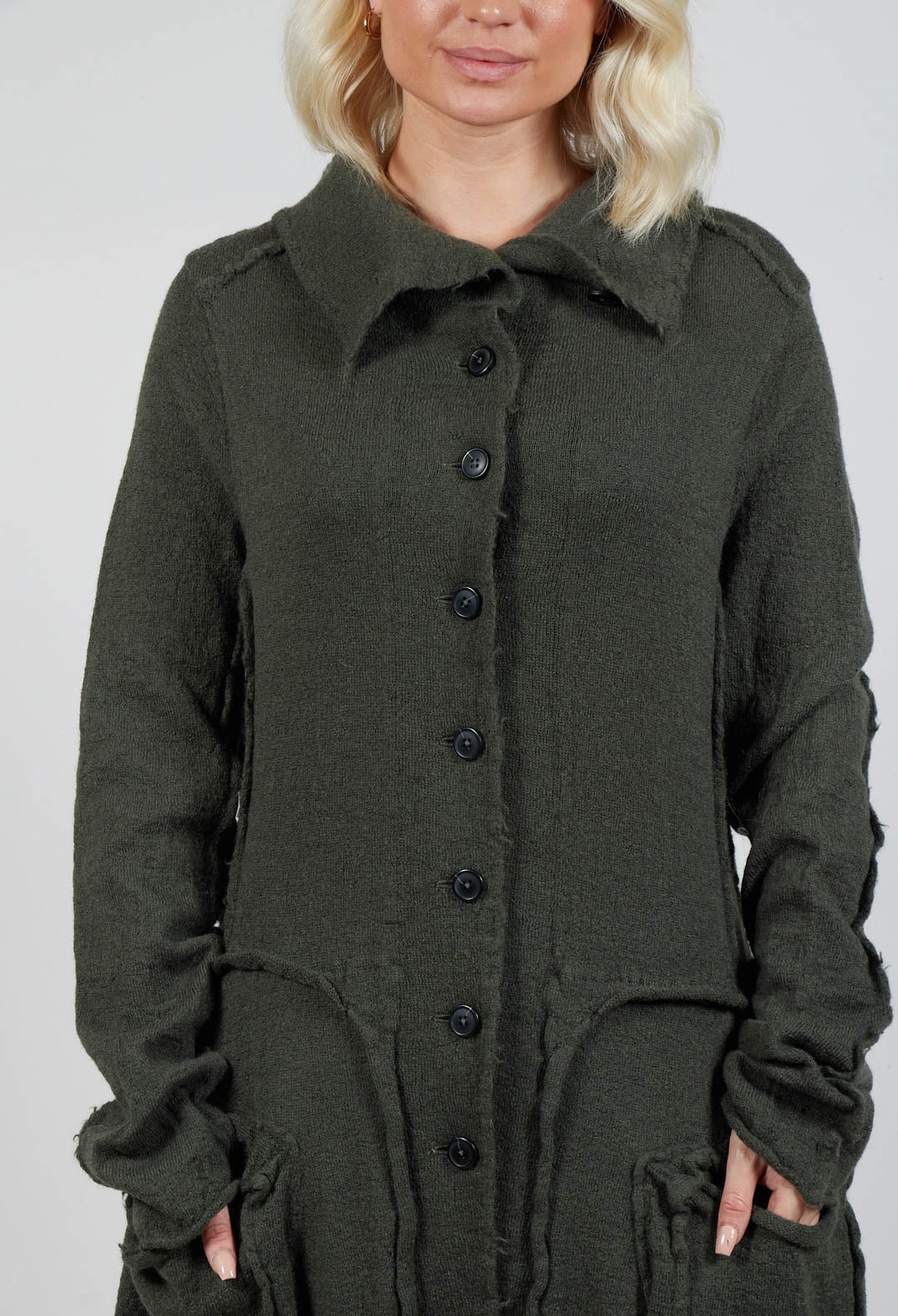 High Neck Coat with Feature Pockets in Camp