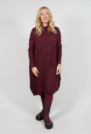 High Neck Crinkle Dress in Merlot