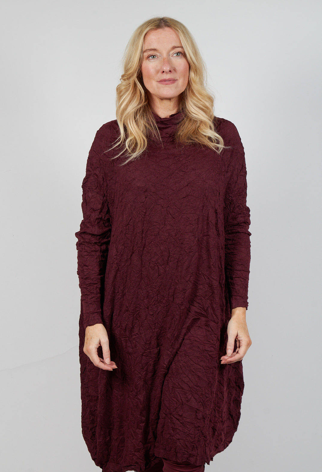 High Neck Crinkle Dress in Merlot