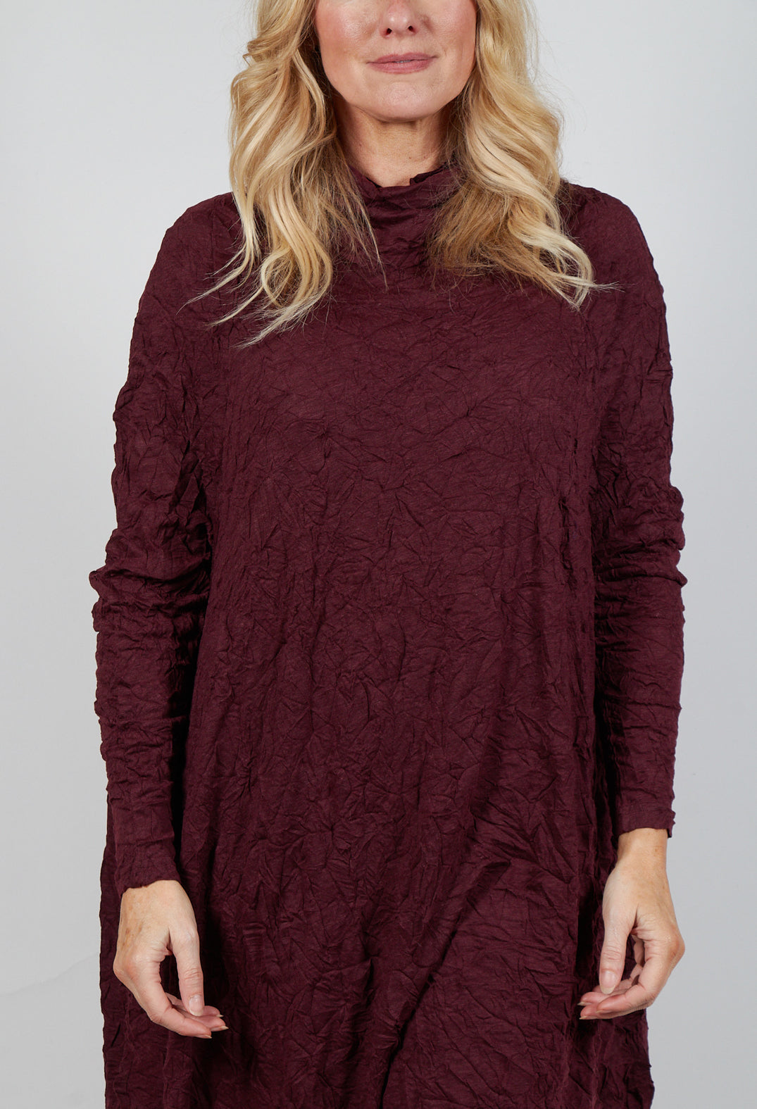 High Neck Crinkle Dress in Merlot