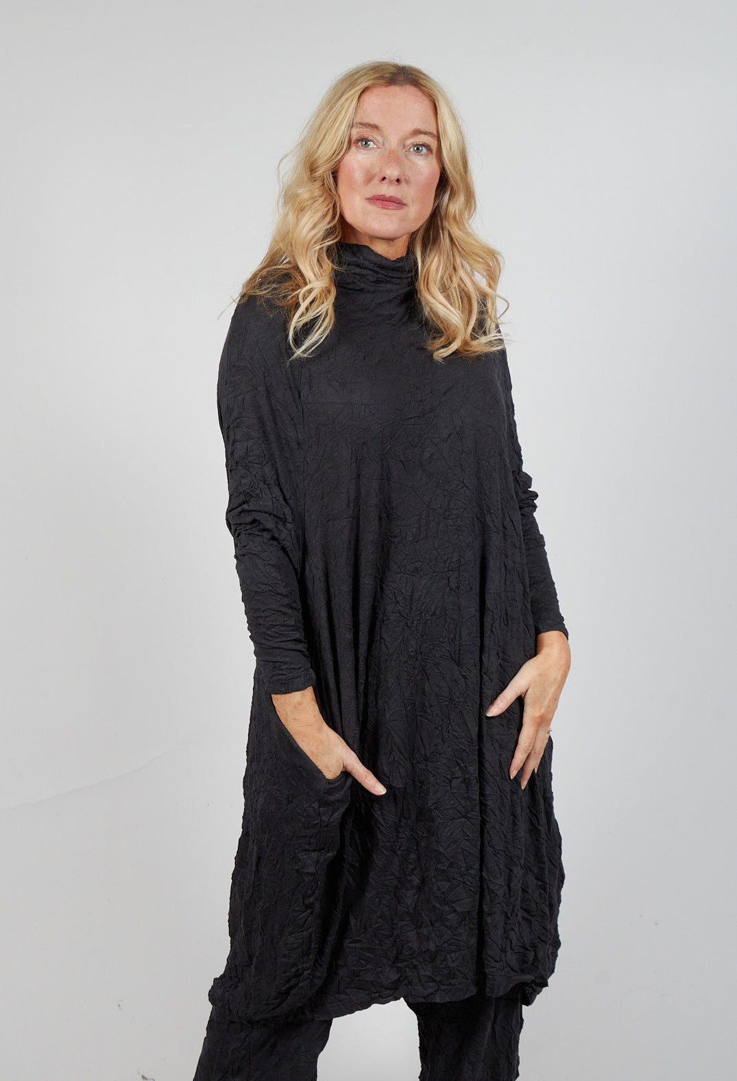 High Neck Crinkle Dress in Slate