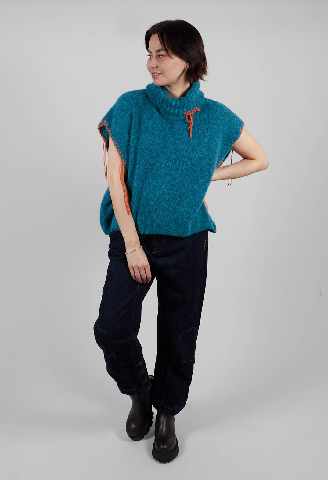 High Neck Knitted Vest in Teal