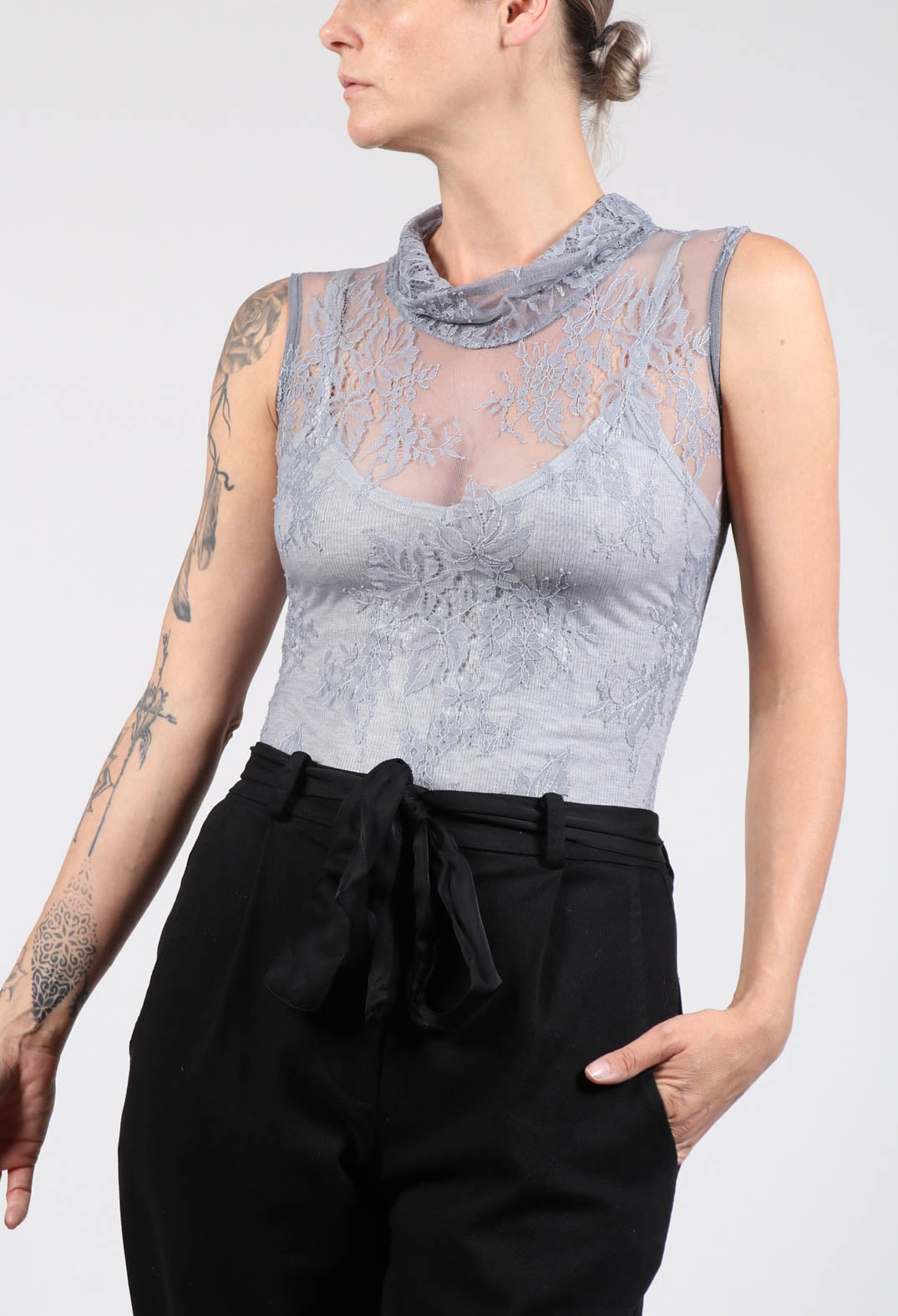 Silver lace bodysuit online