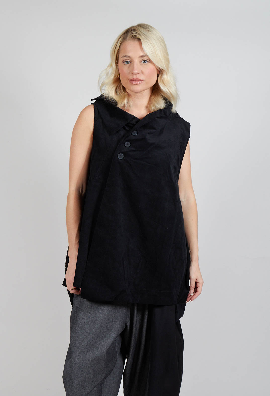 High Neck Sleeveless Jacket in Black