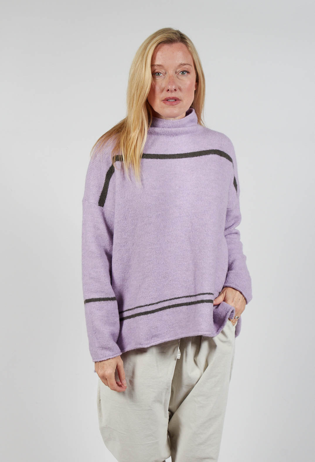 High Neck Stripe Jumper in Lilla