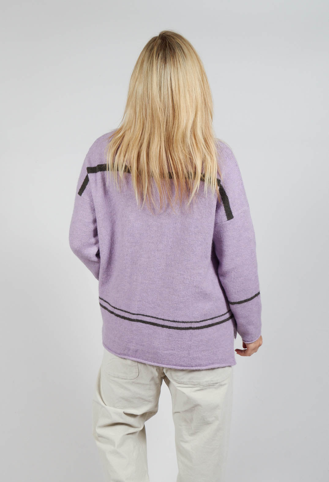 High Neck Stripe Jumper in Lilla