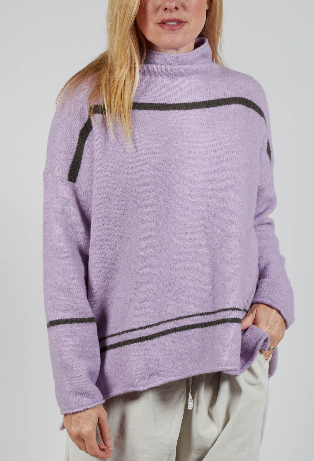 High Neck Stripe Jumper in Lilla