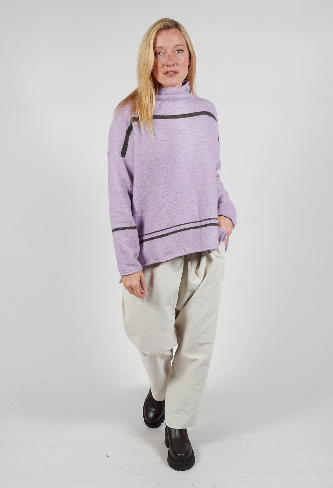 High Neck Stripe Jumper in Lilla