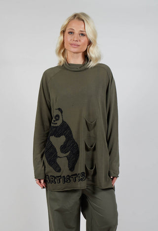 High Neck Top with Motif in Camp Jacquard