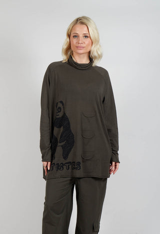 High Neck Top with Motif in Jungle Jacquard