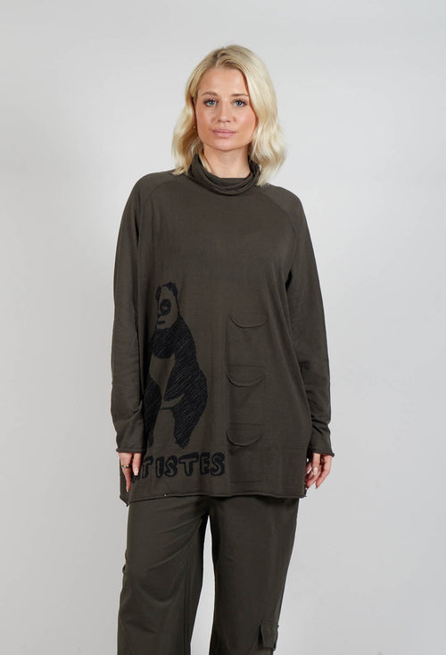 High Neck Top with Motif in Jungle Jacquard