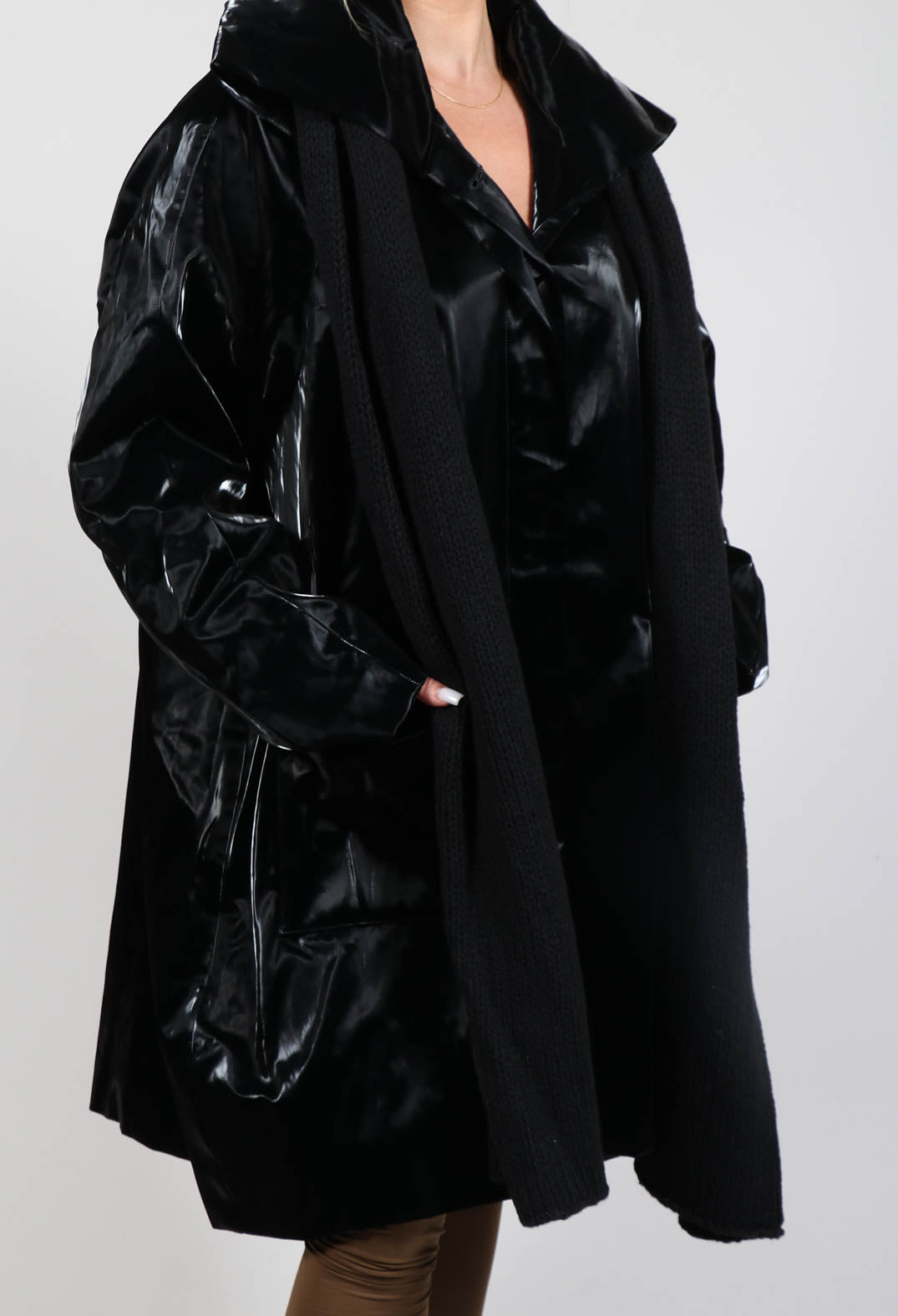 High Shine Coat with Scarf in Black Olivia May