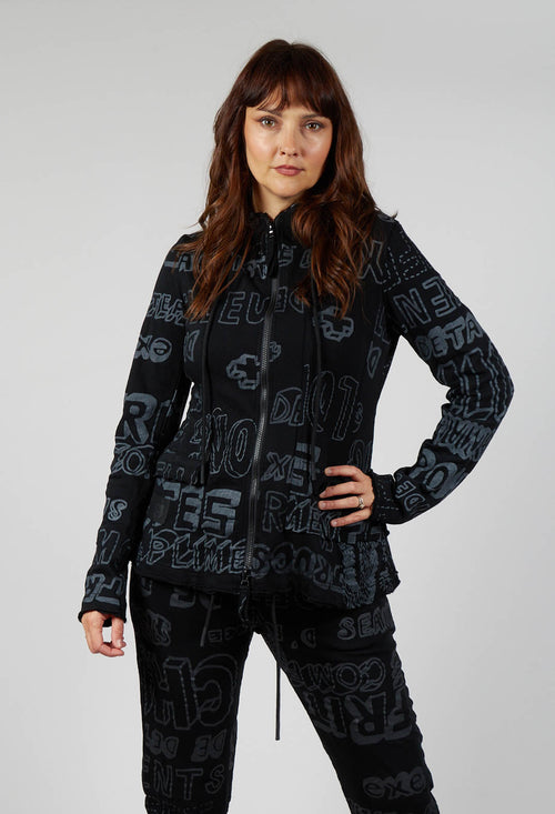 Hooded Jersey Jacket in Black Shiny Print