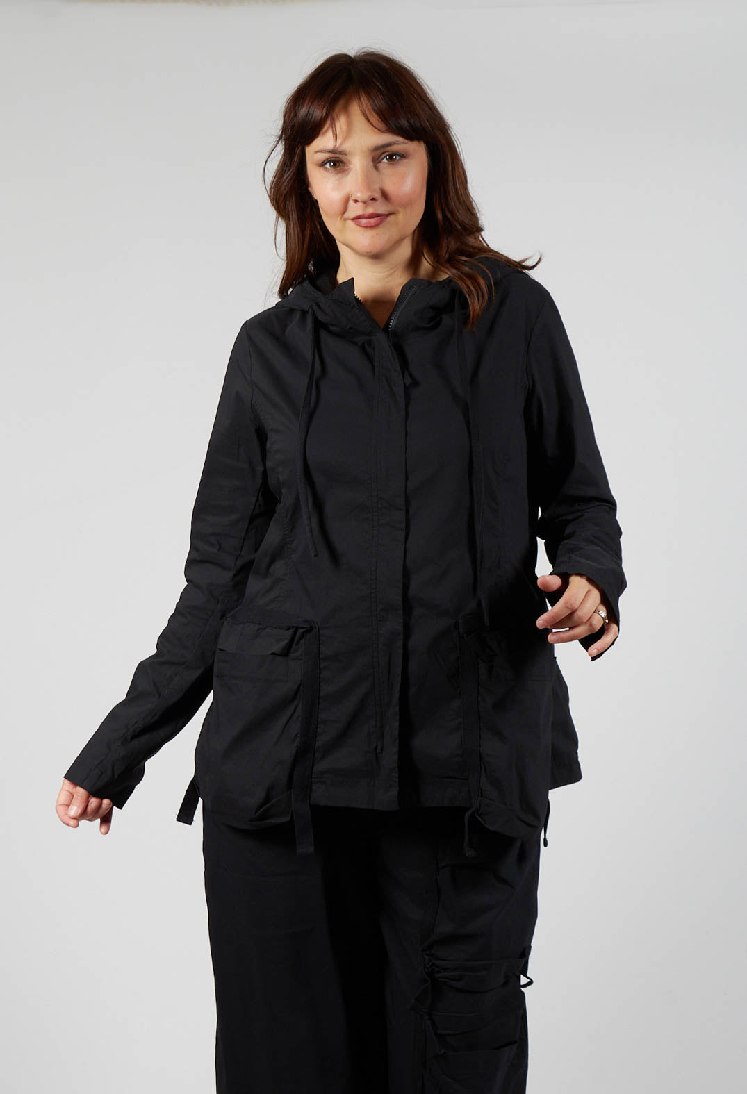 Hooded Utility Jacket in Black Olivia May