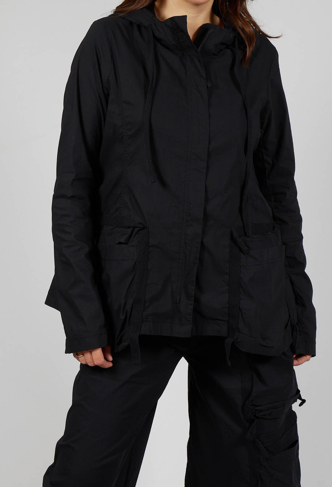 Hooded Utility Jacket in Black