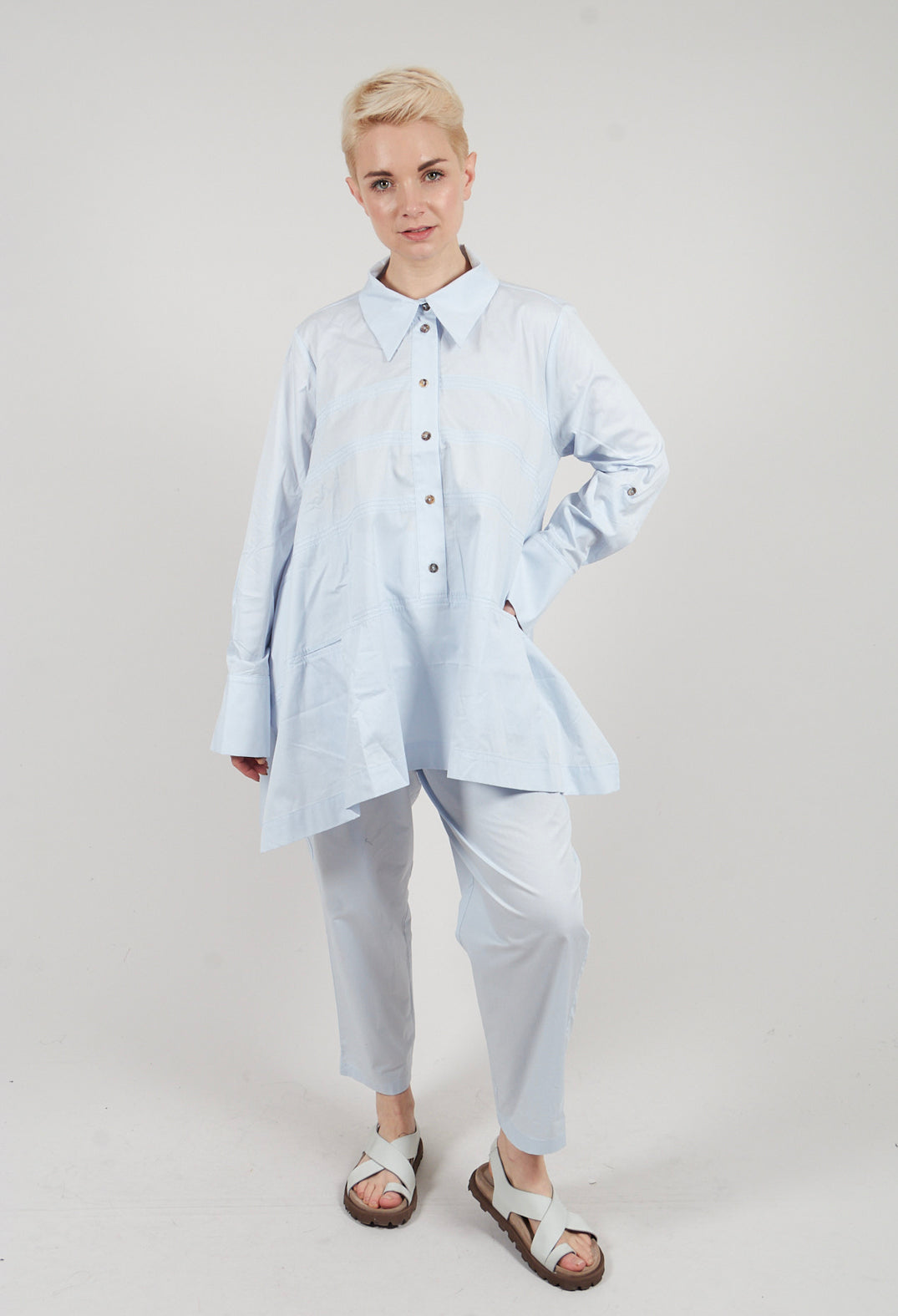 Horizontal Line Shirt in Ice Blue