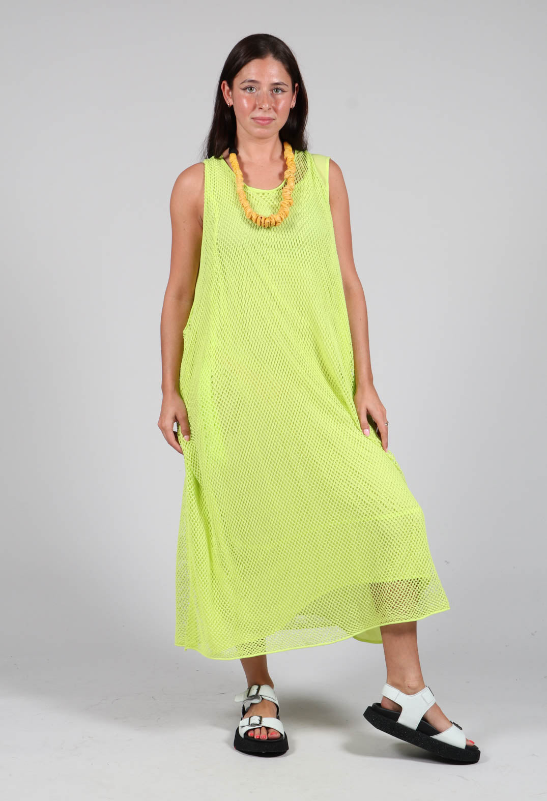 Sleeveless Jersey Dress with Tulip Hem in Sun