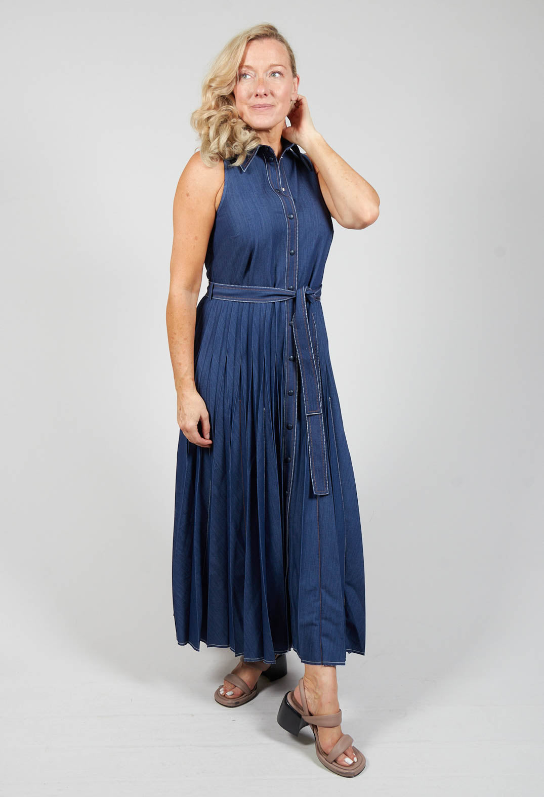 Denim pleated dress hotsell