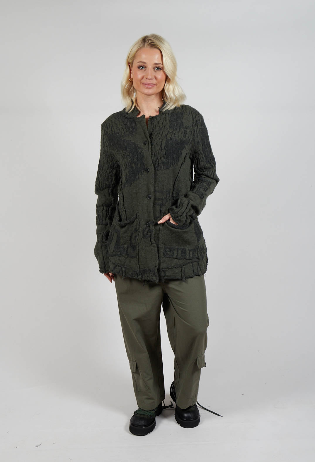 Jacket Style Cardigan in Jungle Jacquard