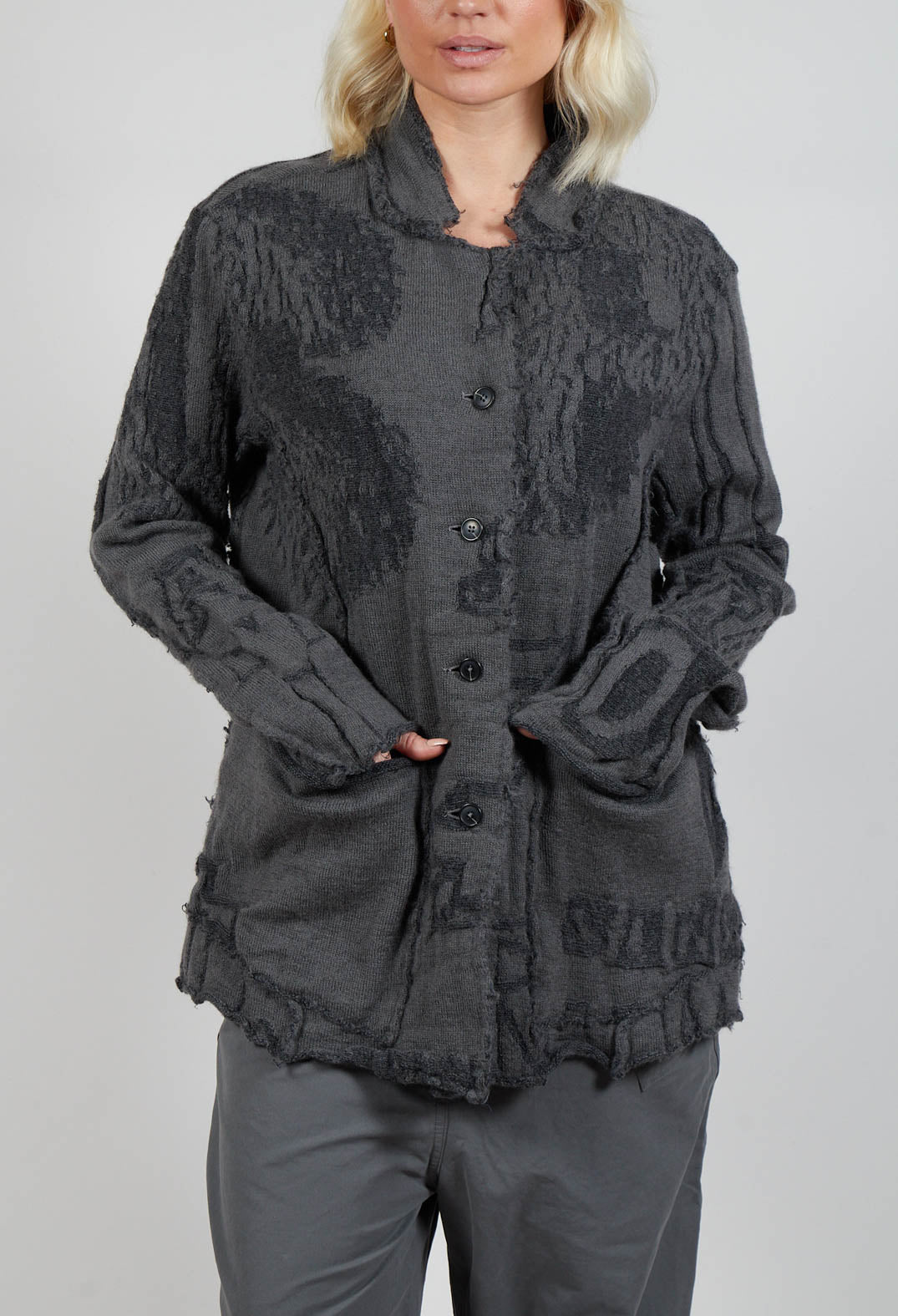 Jacket Style Cardigan in Rock Jacquard