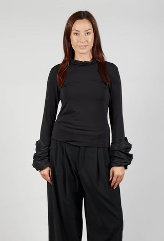 Jersey High Neck Top with Feature Sleeves in Nero