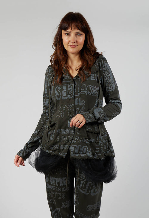 Jersey Jacket with Netted Hemline in Jungle Shiny Print