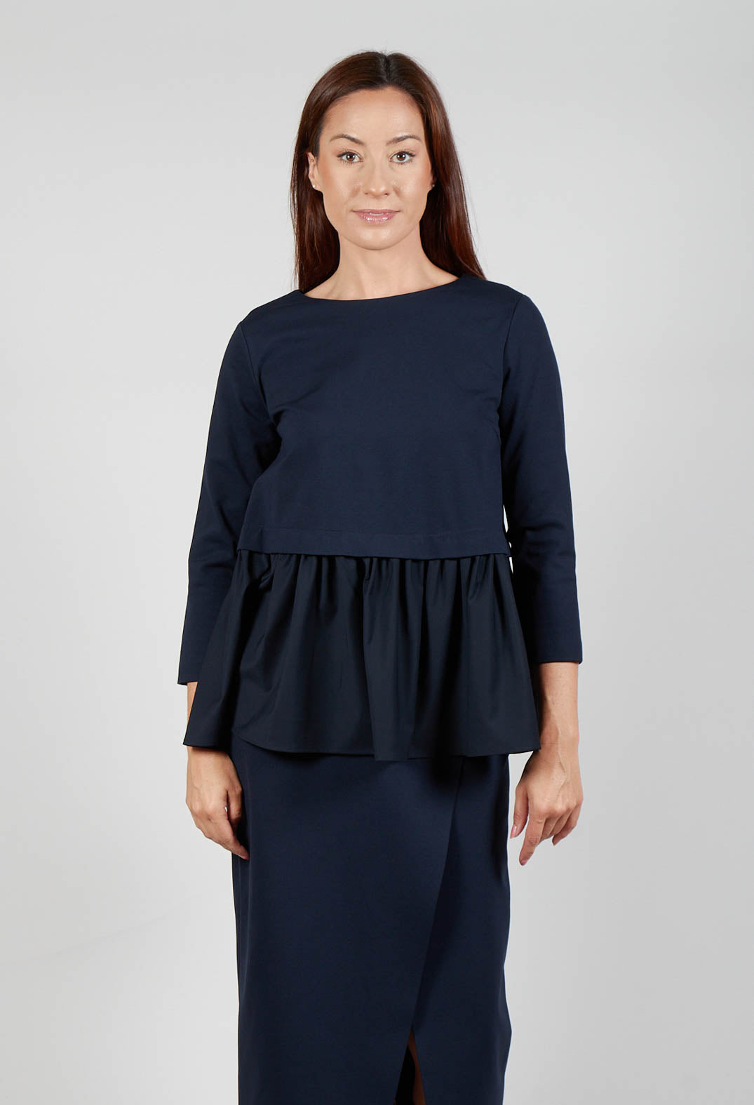 Jersey Top with Peplum Hem in Blue Nights and Dark Navy