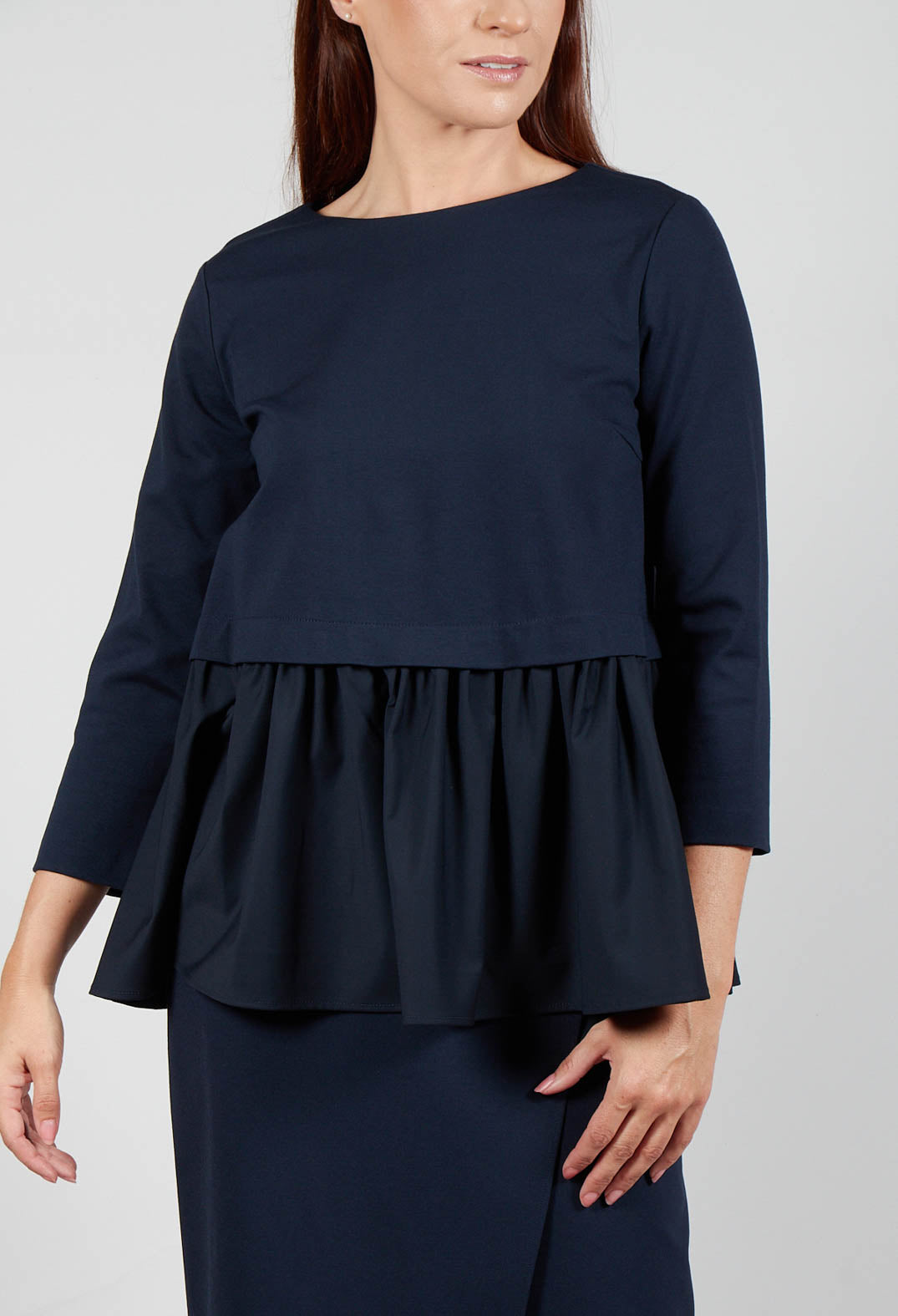 Jersey Top with Peplum Hem in Blue Nights and Dark Navy