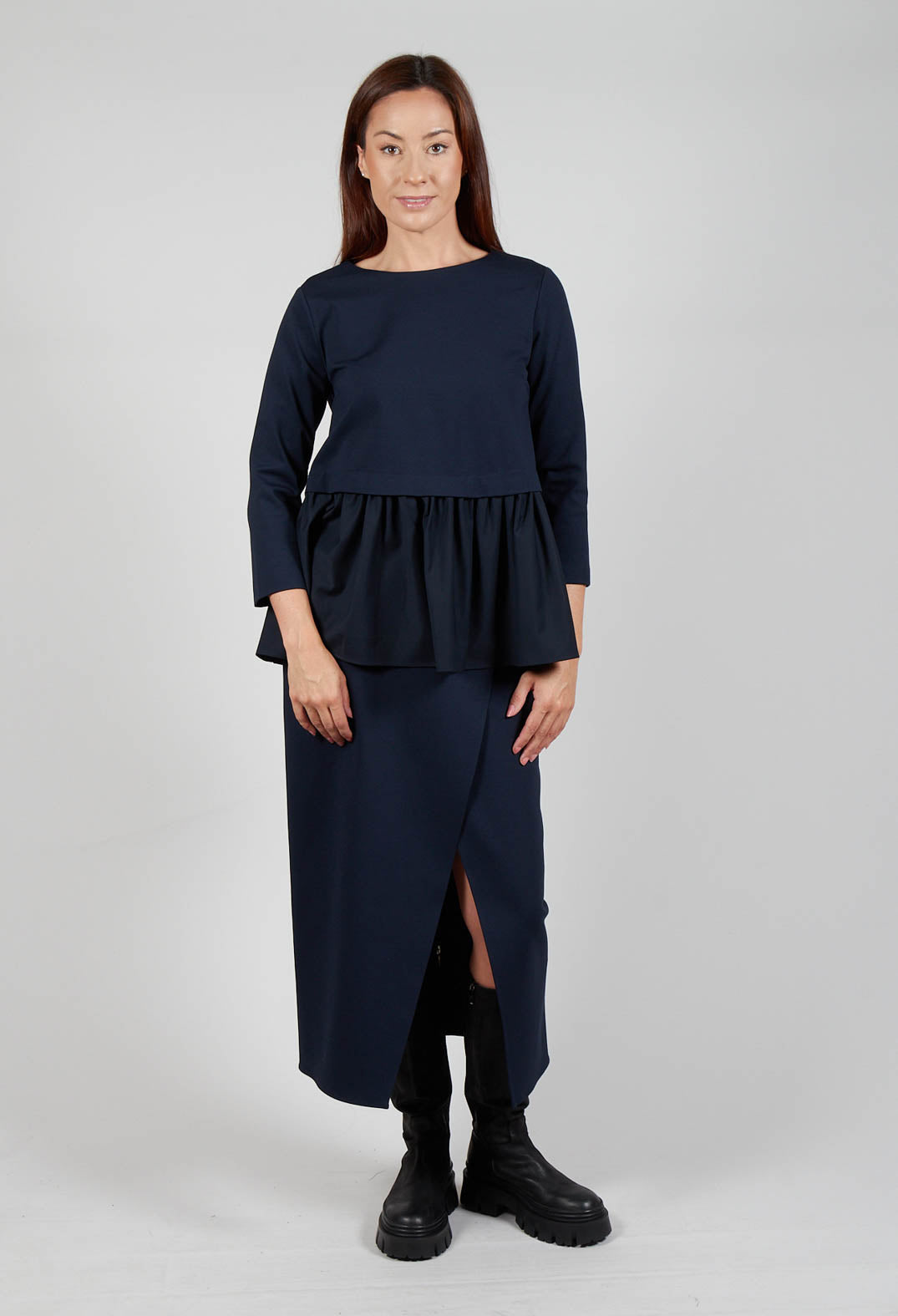 Jersey Top with Peplum Hem in Blue Nights and Dark Navy