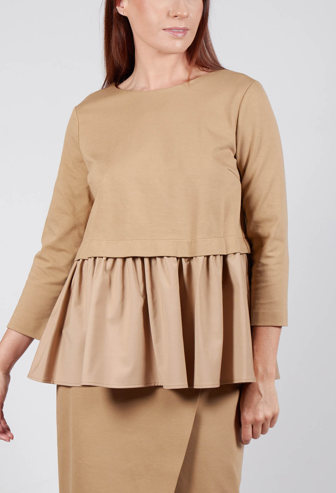 Jersey Top with Peplum Hem in Camel