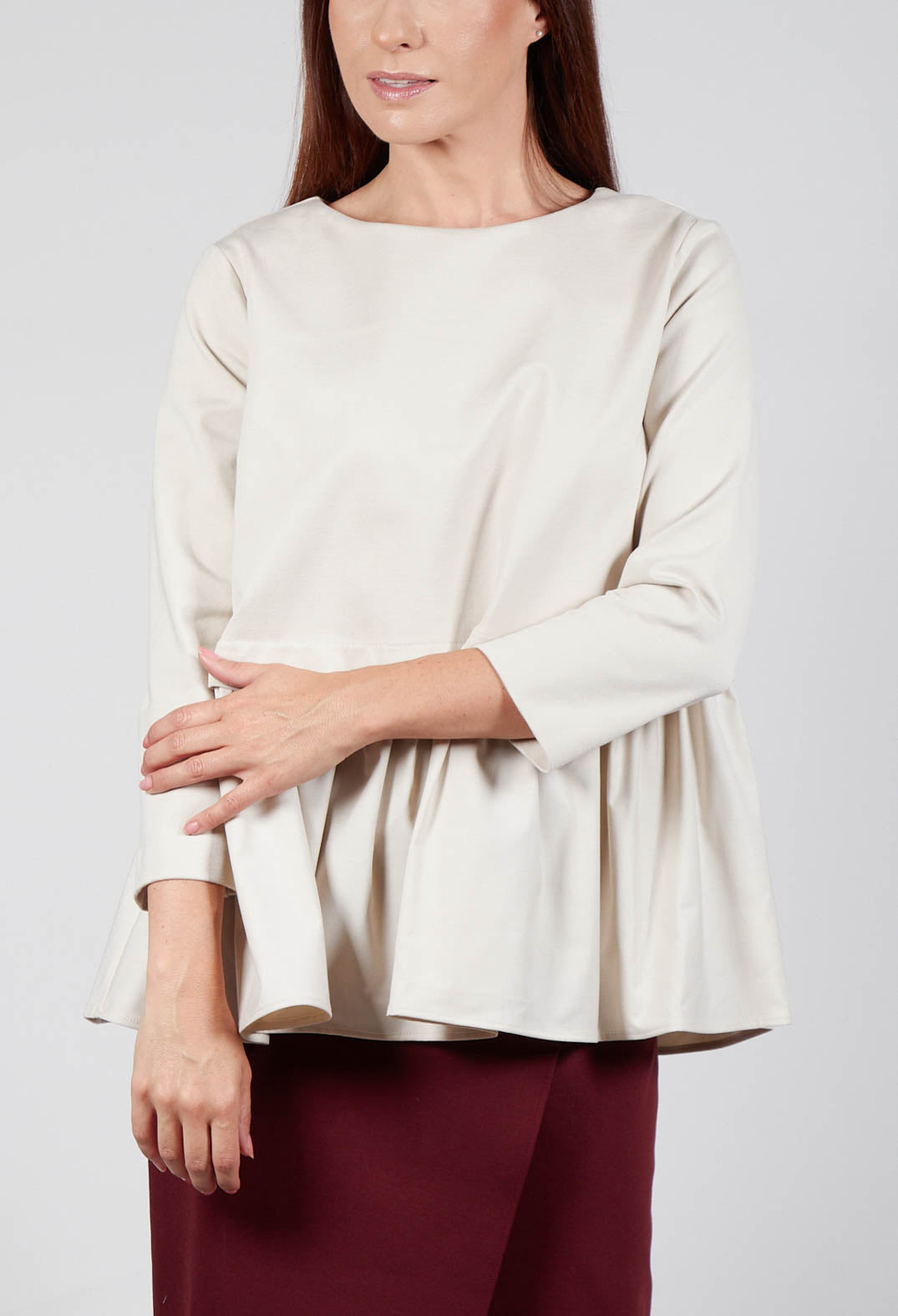 Jersey Top with Peplum Hem in Sandshell