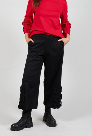 Jersey Trousers with Floral Embellishment in Nero